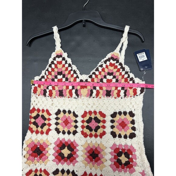 $199 Lucky Brand Granny Square Crochet Dress Knit Colorful/Cream Medium - Picture 15 of 16
